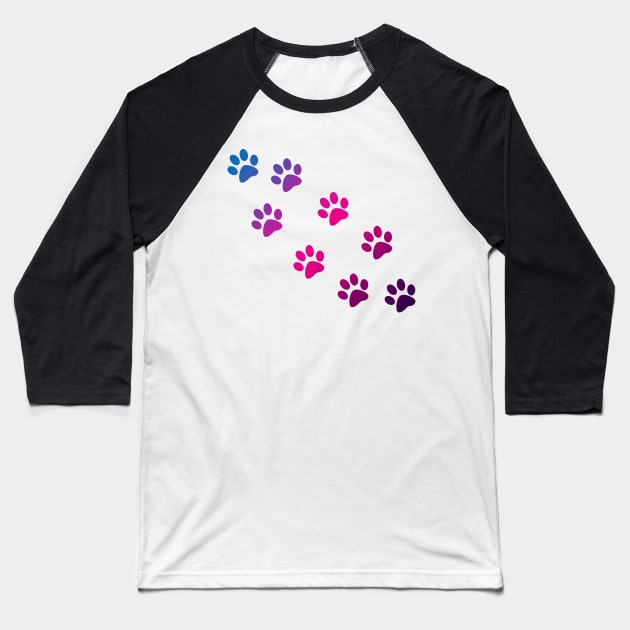 Cat Paws in Pink Blue and Purple Baseball T-Shirt by Beautiful Cuteness